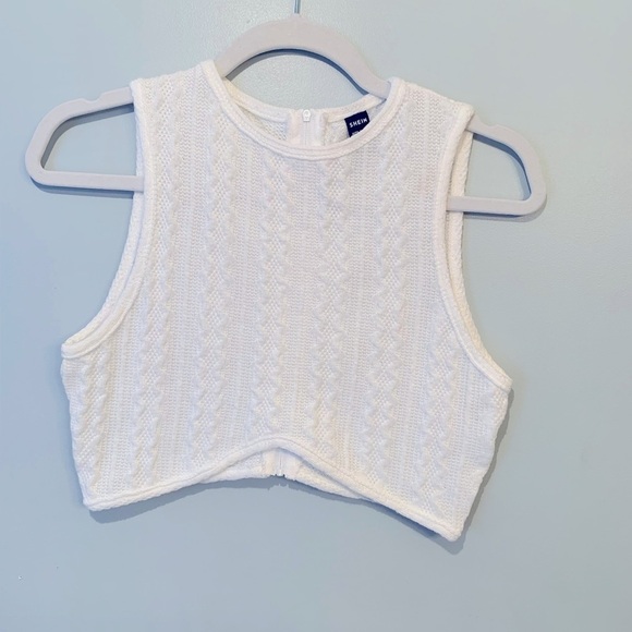 White Textured Knit Cropped Tank Top - Picture 4 of 9